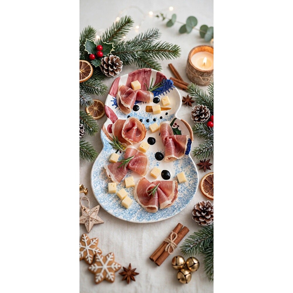 Present Tense Handpainted Italy Snowman Ceramic Platter/Serving Dish